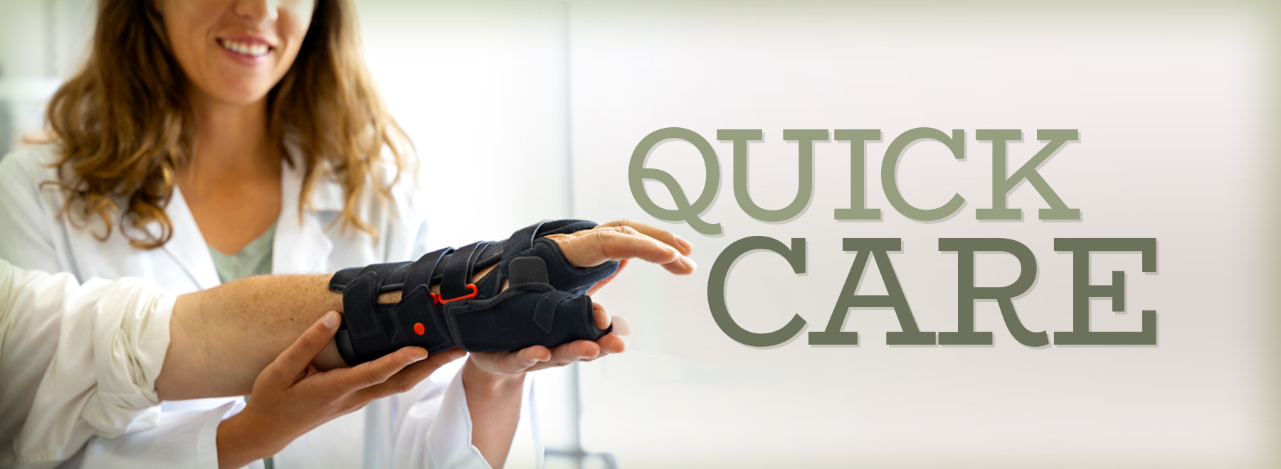 A female physician placing a wrist brace on patient, highlighting the purpose for quick support and healing for injuries.